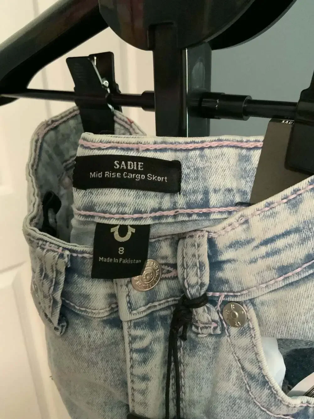 True Religion Sadie Denim Girls Skirt Size 8 Bleach Blue Cargo Mini Skirt